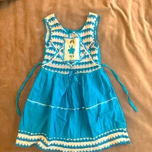 Handmade in Mexico. Adorable girls blue cotton and lace dress.